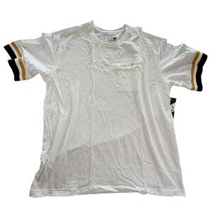 G-NET Shirt Mens 2XL White Eggshell Stripe Sleeve Pocket Tee Tagless Crewneck